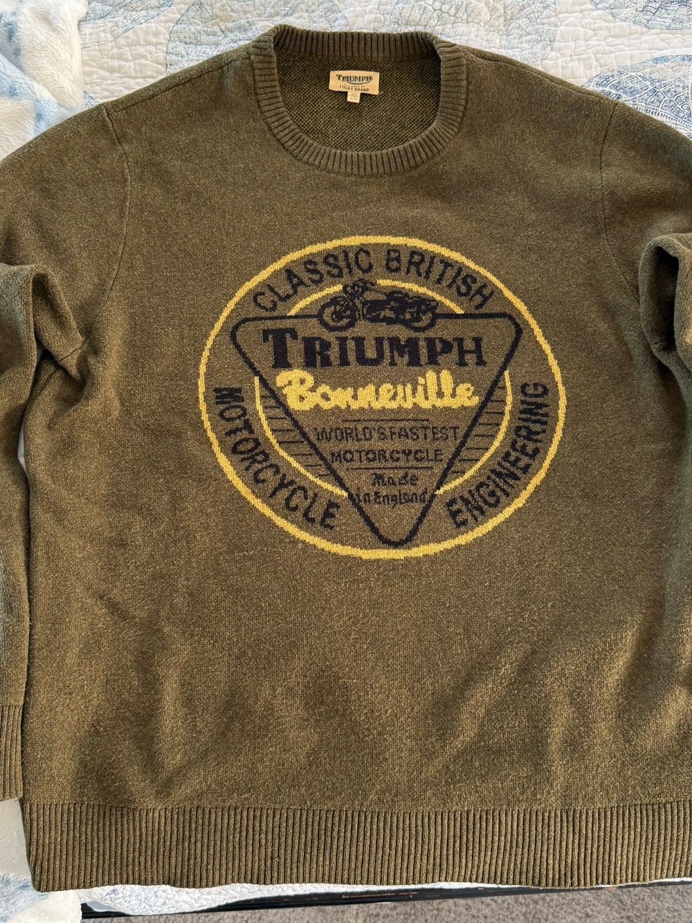 Triumph Olive Green Crewneck Sweater - Classic British Motorcycle Logo